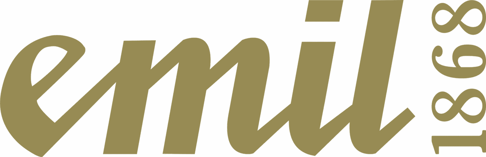 Logo von emil 1868 – Schriftzug in Weiß mit dem Slogan ‚We bottle Austria‘, traditionelles Design eines österreichischen Spirituosenherstellers