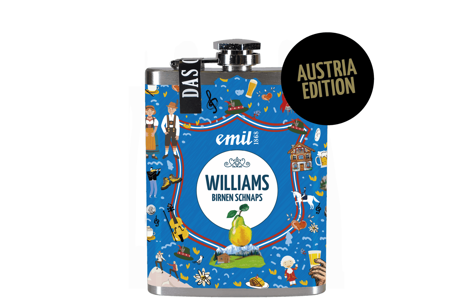 Williams Birnen Schnaps 35%vol Sonderedition – limitierte Premiumabfüllung von emil 1868 in kompakten Flachmann