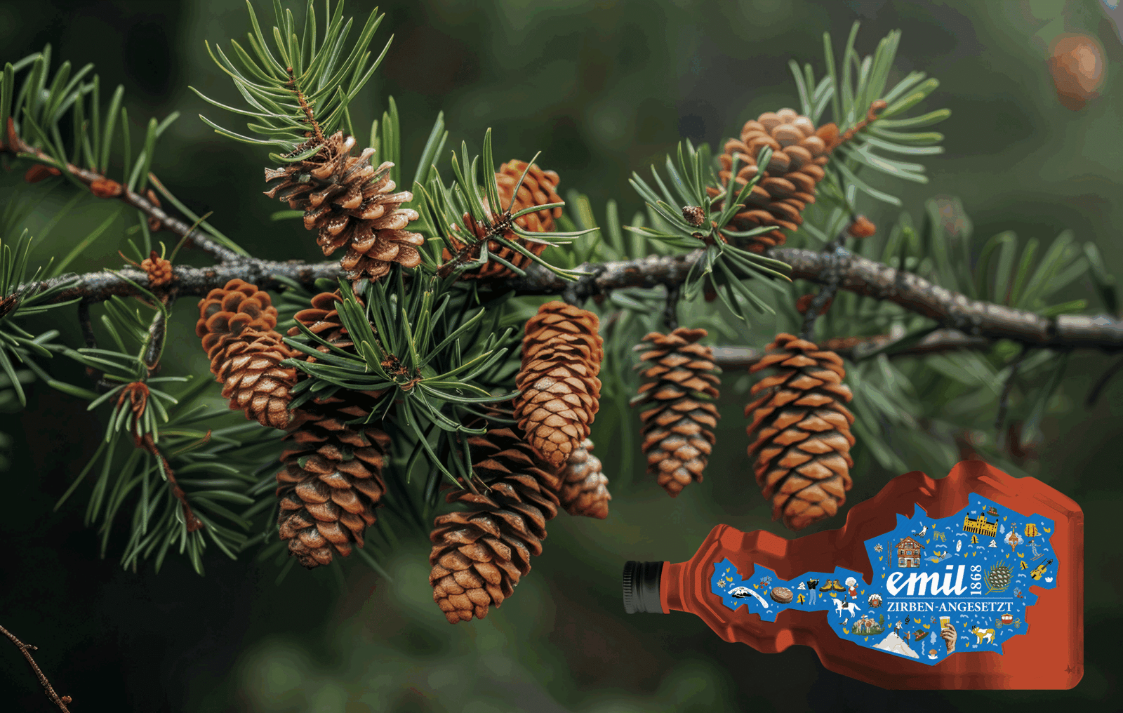 Zirben Zapfen auf Ast