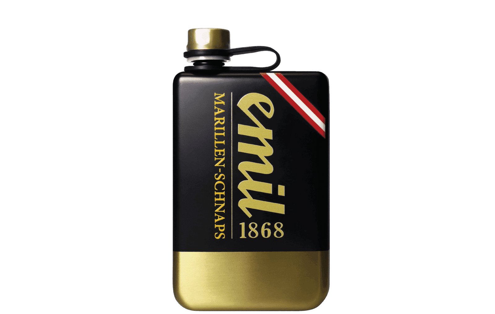 Marillen Schnaps 35%vol Flachmann Gold/Schwarz – edles Design von emil 1868