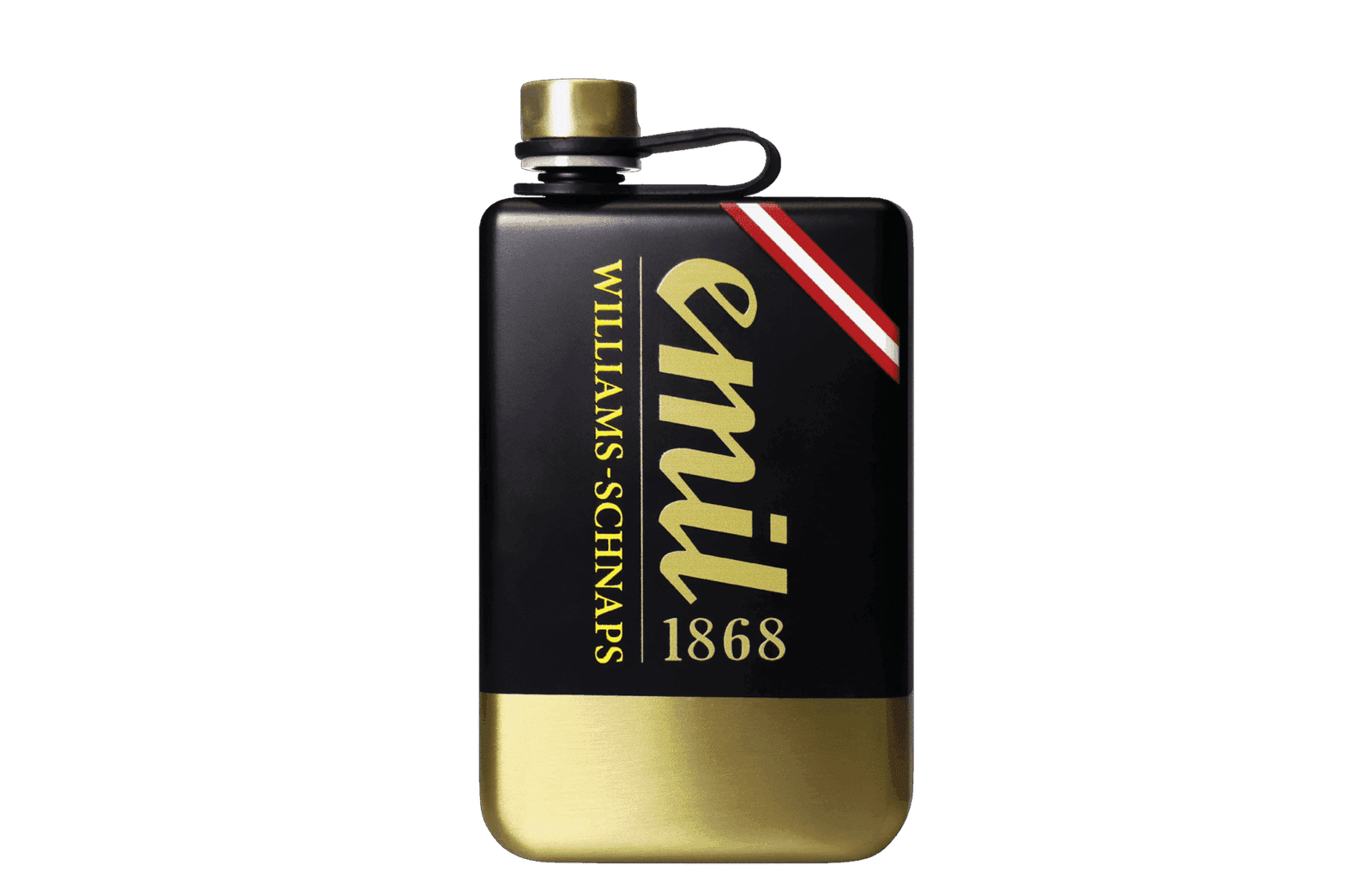 Williams Birnen Schnaps 35%vol Flachmann Gold/Schwarz – edles Design von emil 1868