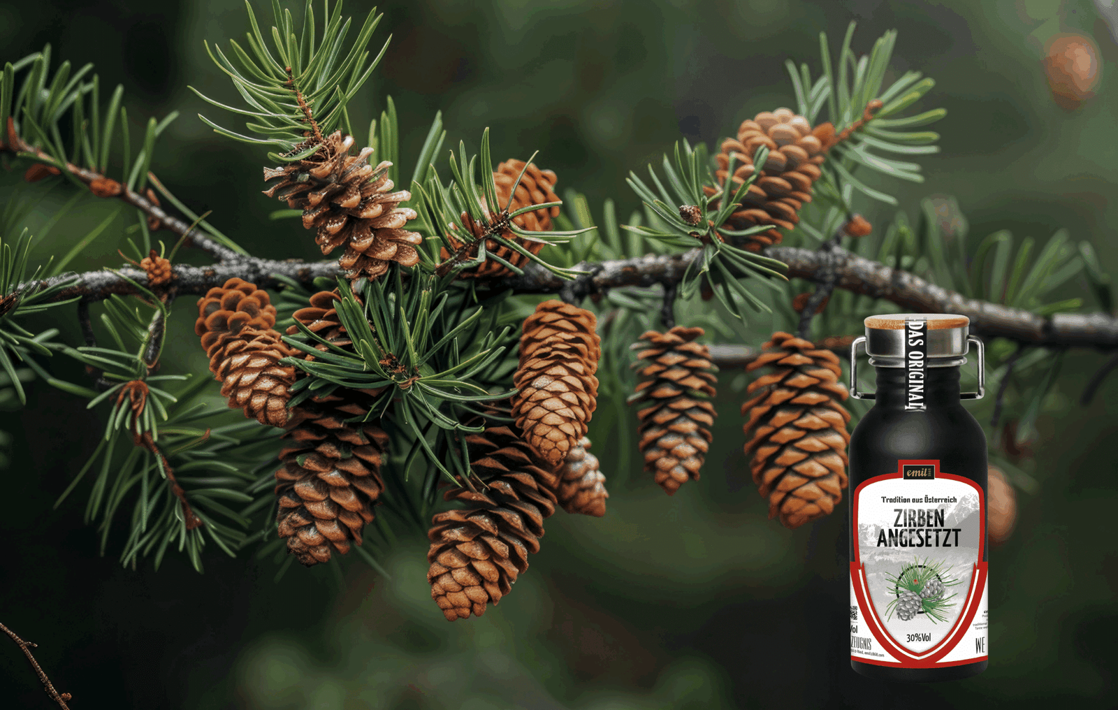 Zirben Zapfen auf Ast