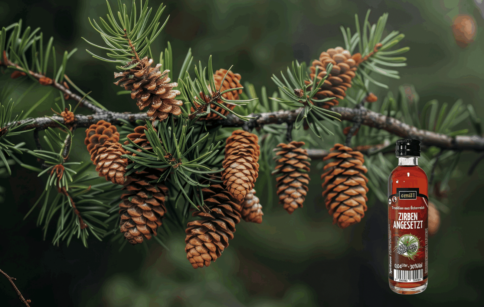 Zirben Zapfen auf Ast