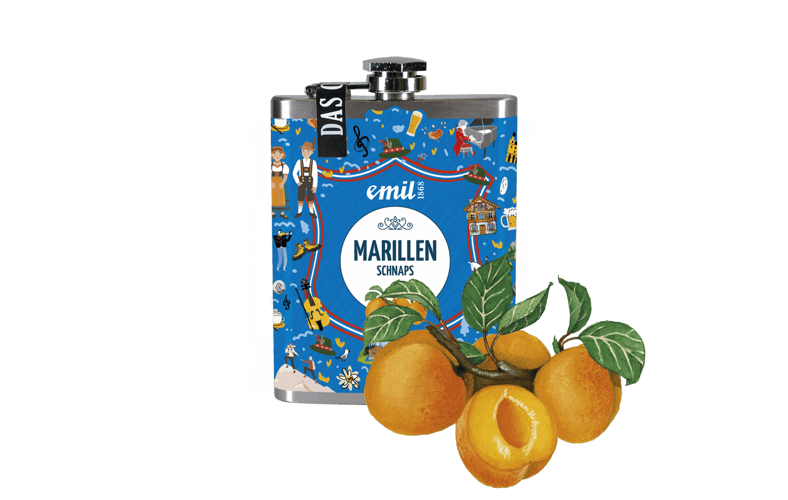 Marillen Schnaps 35%vol Sonderedition – limitierte Premiumabfüllung von emil 1868 in kompakten Flachmann