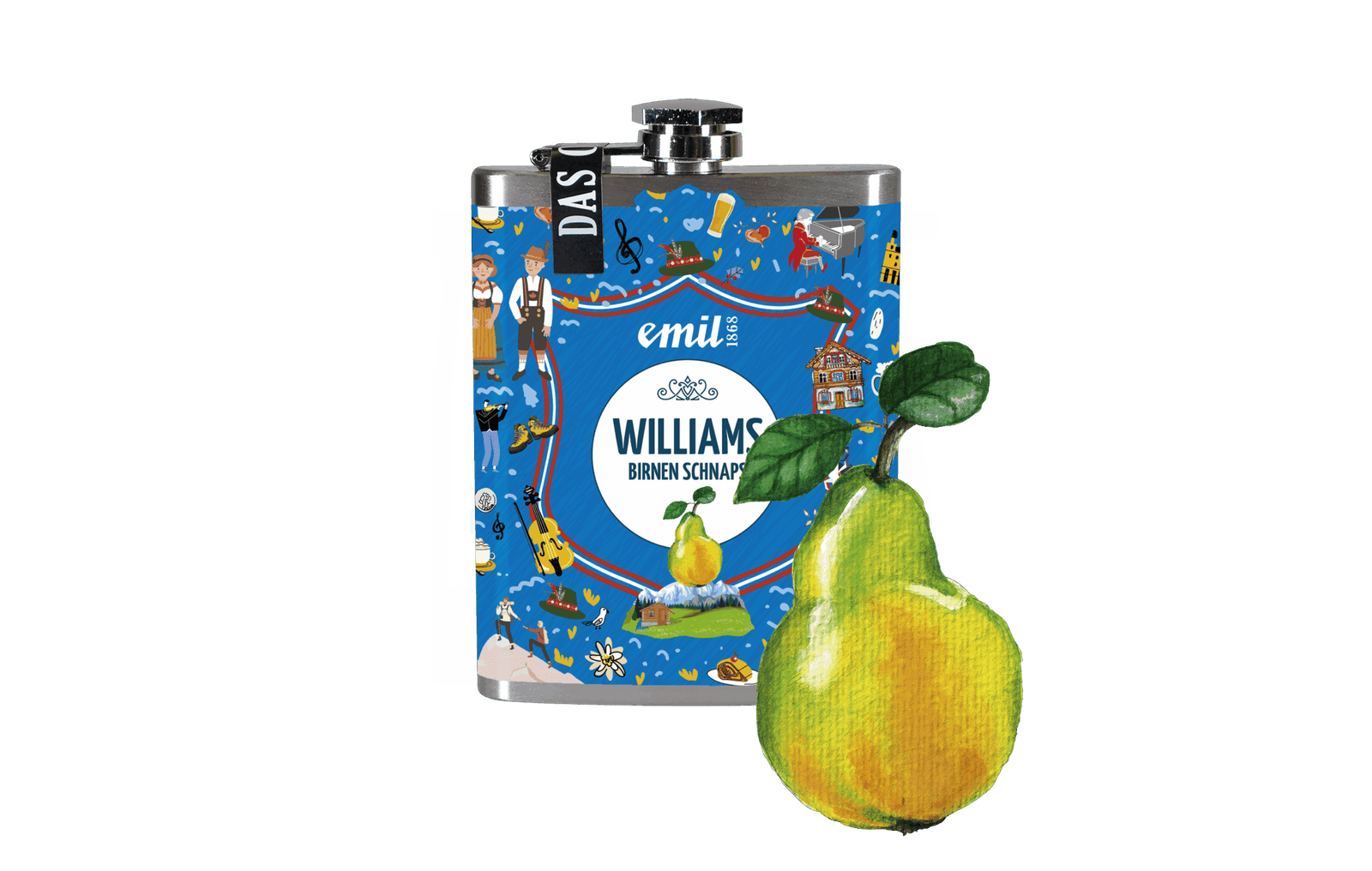 Williams Birnen Schnaps 35%vol Sonderedition – limitierte Premiumabfüllung von emil 1868 in kompakten Flachmann