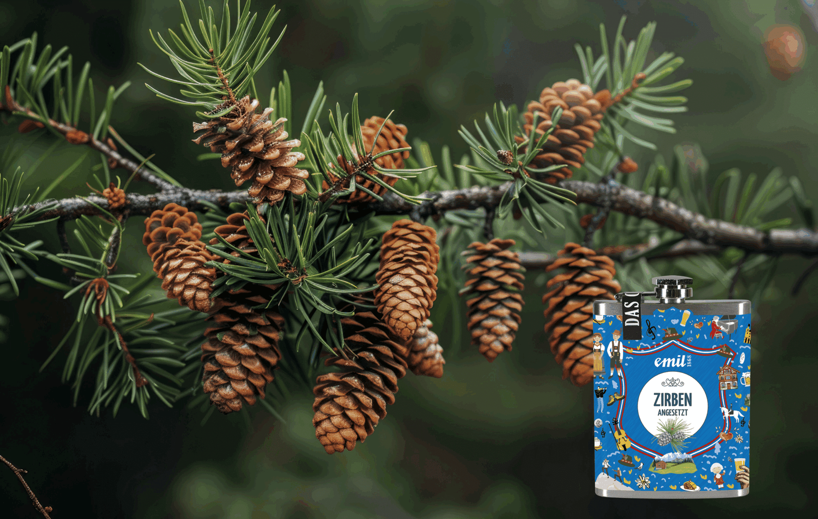 Zirben Zapfen auf Ast