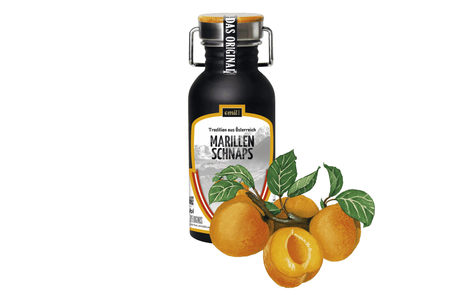 Marillen Schnaps 35%vol in Edelstahl Kanne – robuster Genussbehälter von emil 1868