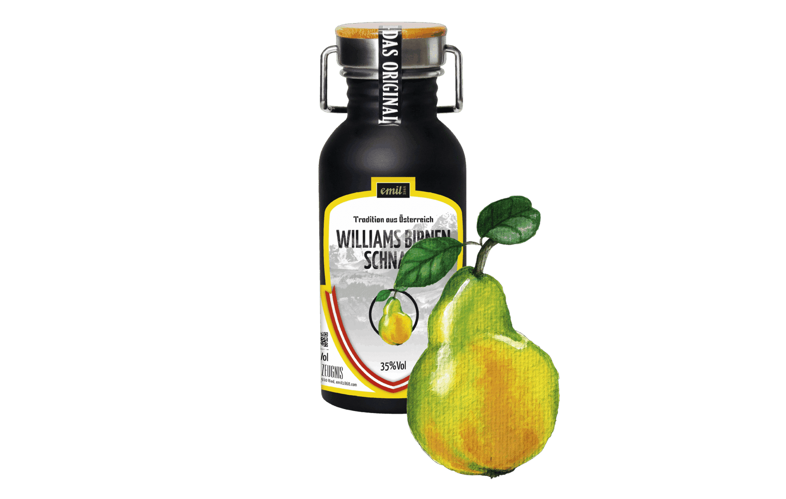 Williams Birnen Schnaps 35%vol in Edelstahl Kanne – robuster Genussbehälter von emil 1868