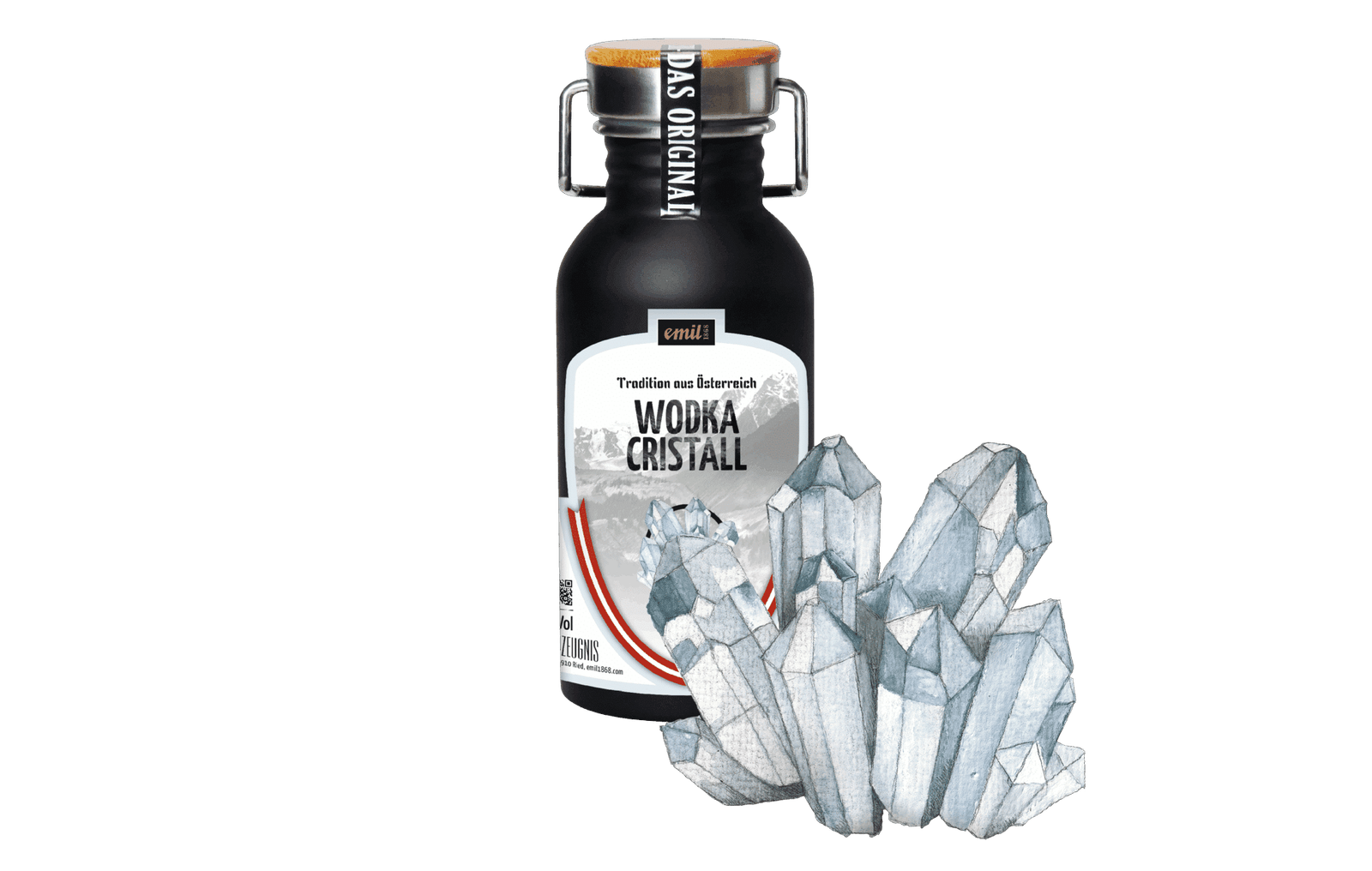 Wodka Cristall 38%vol in Edelstahl Kanne – robuste Spirituosenabfüllung von emil 1868