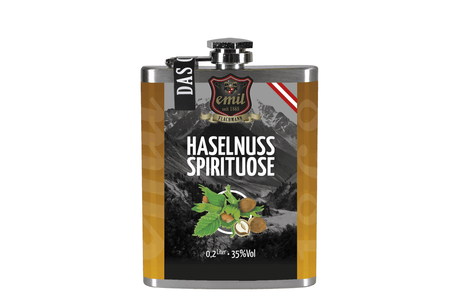Haselnuss Schnaps 35%vol Flachmann Standard 200 ml – kompaktes Design von emil 1868