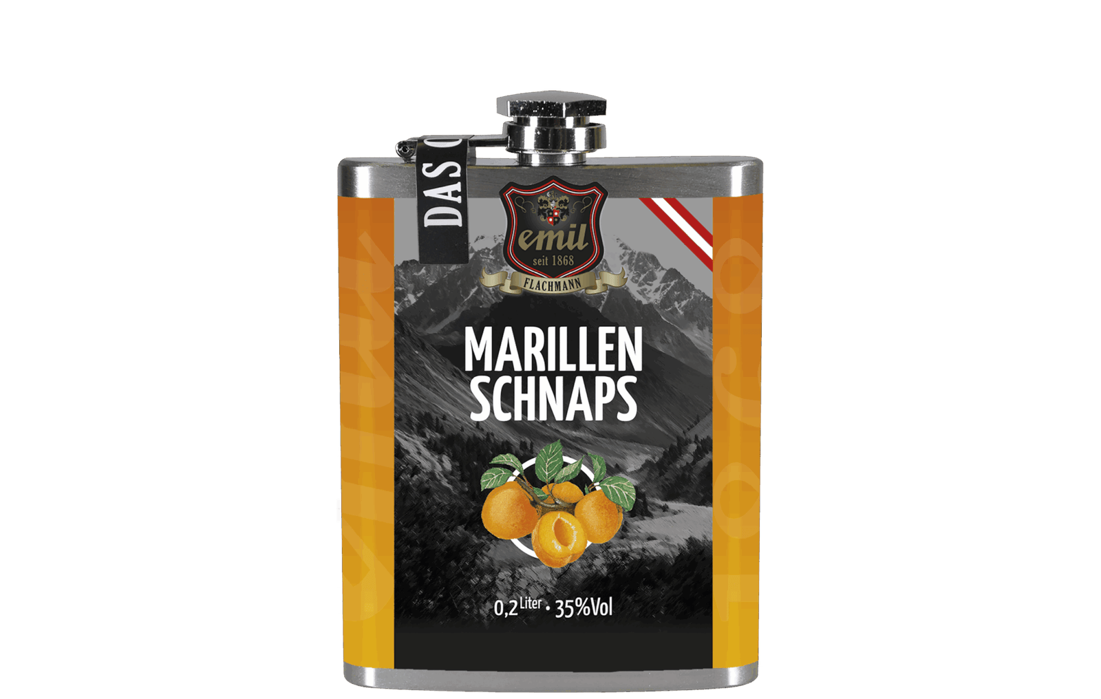 Marillen Schnaps 35%vol Flachmann Standard 200 ml – kompaktes Design von emil 1868