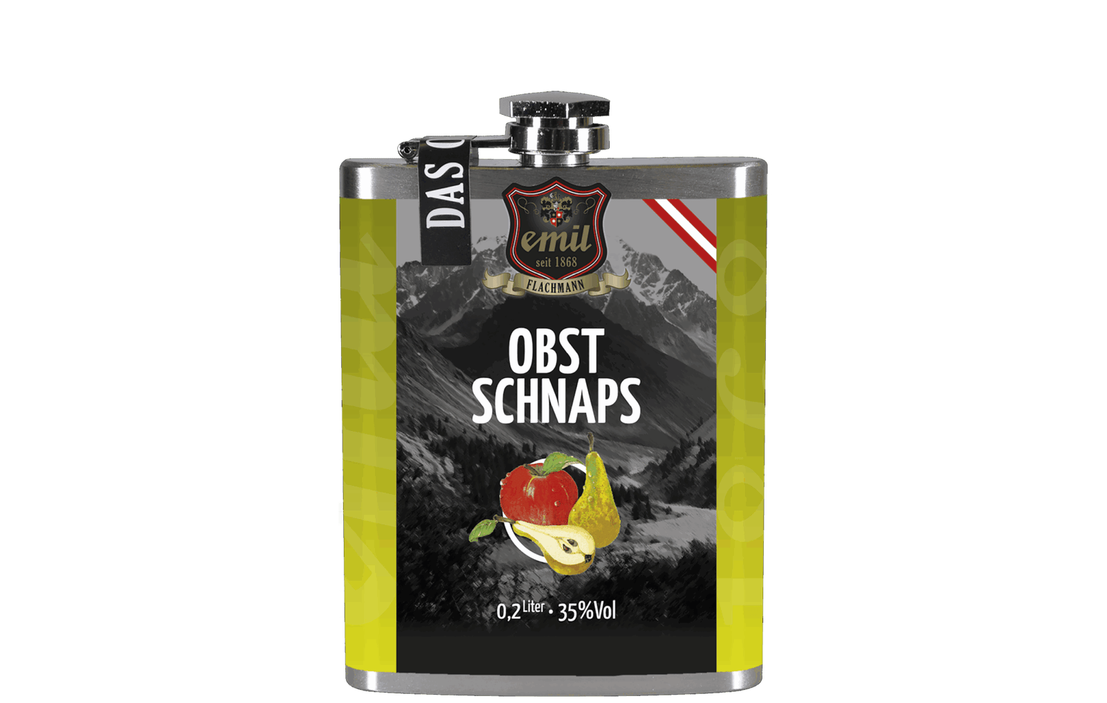 Obst Schnaps 35%vol Flachmann Standard 200 ml – kompaktes Design von emil 1868