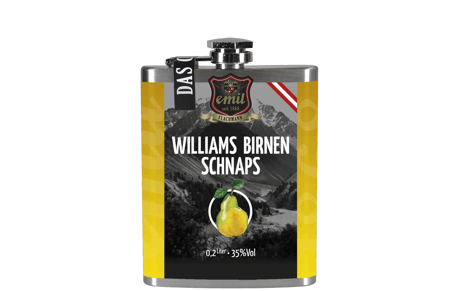 Williams Birnen 35%vol Schnaps Flachmann Standard 200 ml – kompaktes Design von emil 1868