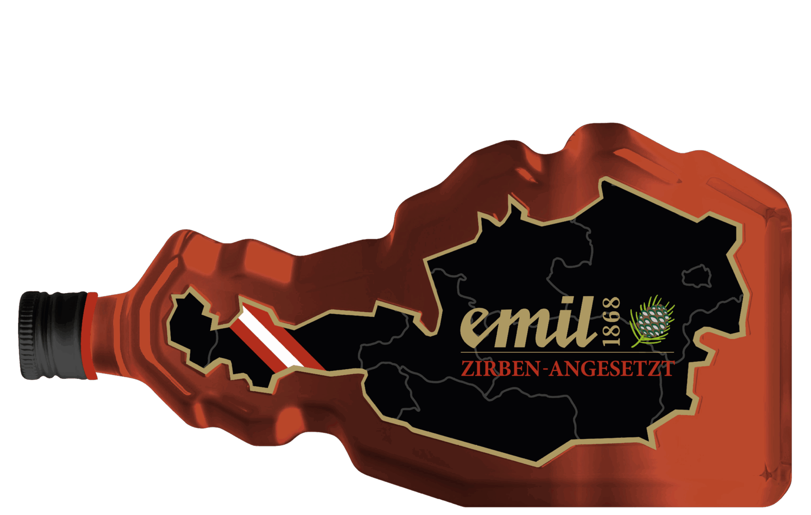 Zirben Schnaps angesetzt 30%vol in einzigartiger Österreich-Formflasche – edler Schnaps von emil 1868