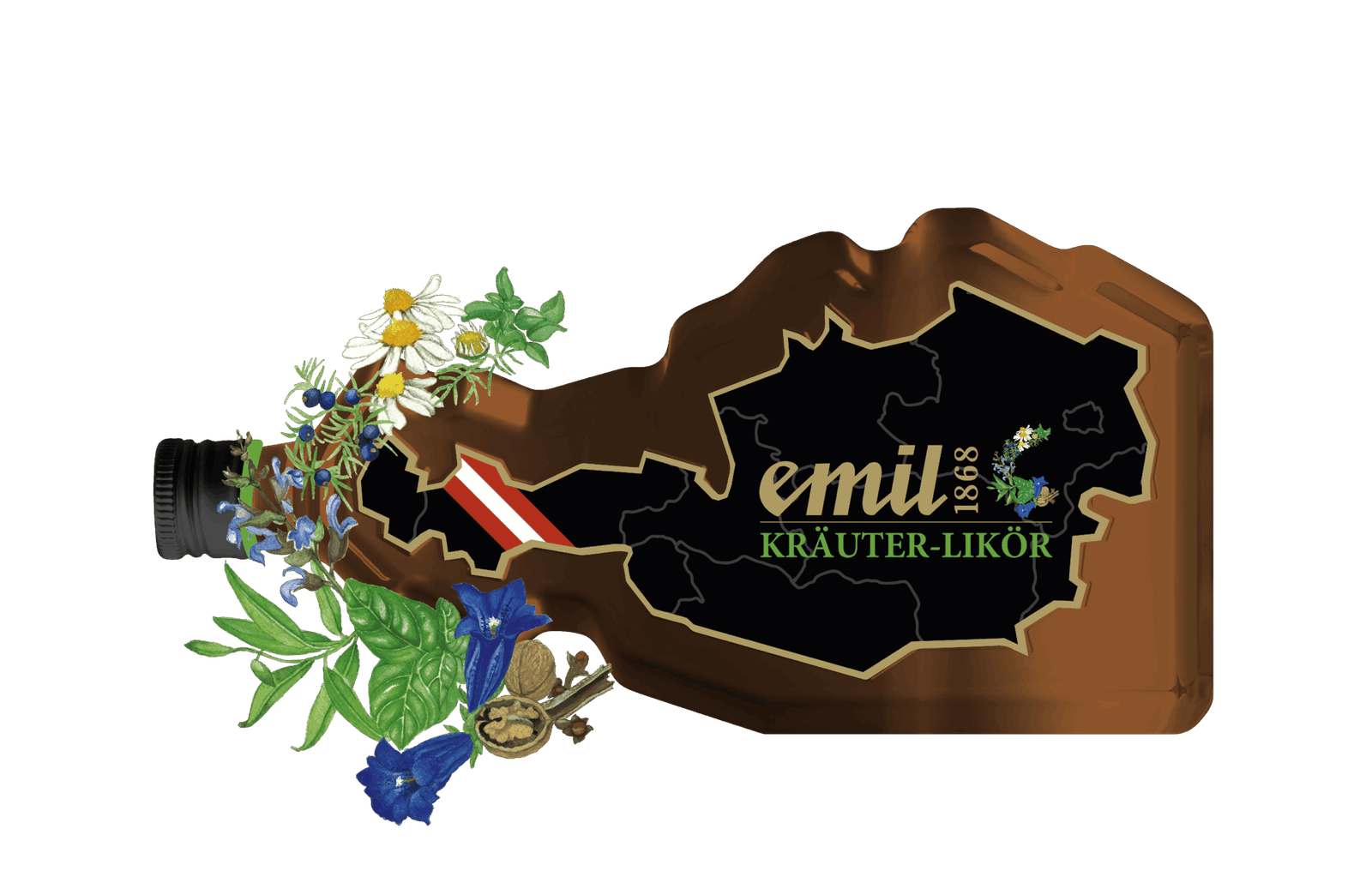 Kräuter Likör 20%vol in einzigartiger Österreich-Formflasche – edler Likör von emil 1868